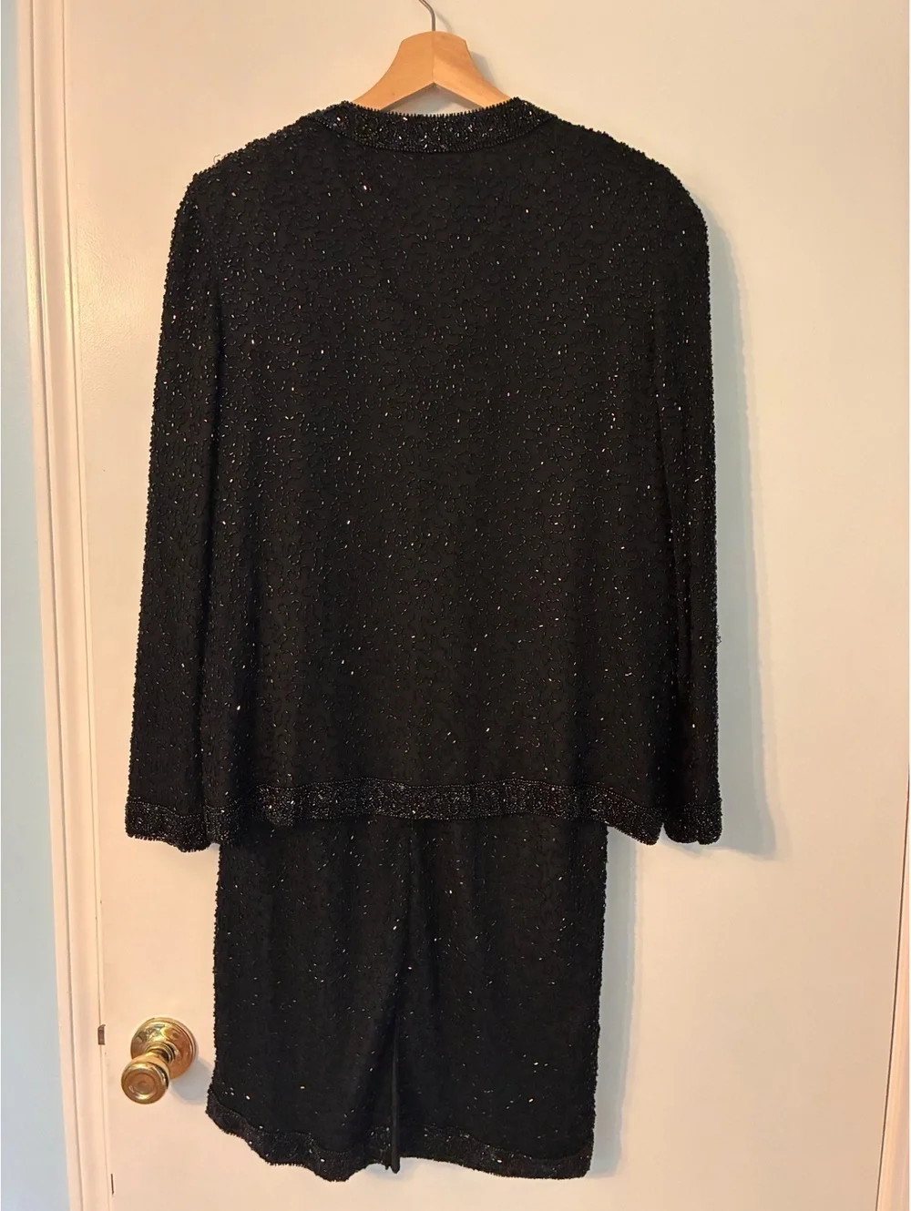 Vintage Black Silk Beaded Dress Jacket Set Size M Evening Formal